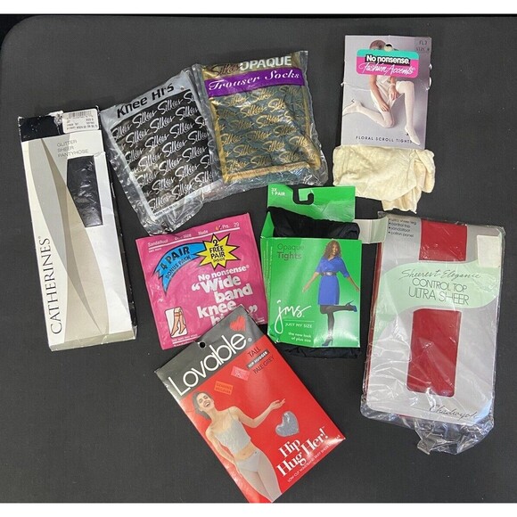 Bundle of 8 Vintage Tights & Knee Highs Assorted jms, silkies, lovabale, sheer - Picture 1 of 9